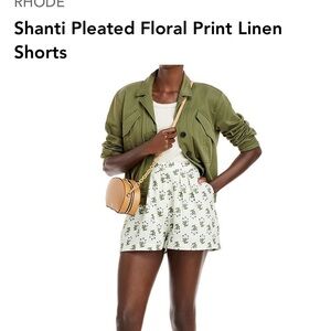 Rhode Shanti Pleated Floral Print Linen Shorts - White size 14